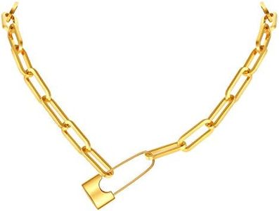 FindChic Customized 18K Gold Plated Paperclip Padlock Pendant Necklace for Women Gothic Punk Jewelry Choker Necklace for Wife