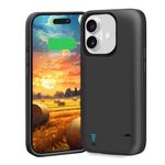 BAHOND Battery Case for iPhone 16, 5000mAh Rechargeable Extended Battery Charging/Charger Case, Add 100% Extra Juice (6.1 Inches) Black