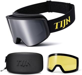 TIJN Anti Fog Ski Goggles, Magnetic OTG UV400 Snowboard Goggles Women Men | 2 Magnetic Replaceable Lenses, OTG Fits for Small Glasses, Anti Fog, UV400 Protection, Helmet Compatible for Snow Sports