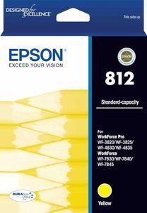 Epson 812 - Std Capacity DURABrite Ultra - Yellow Ink Cartridge for WF-3820, WF-3825, WF-4830, WF-4835, WF-7830, WF-7840, WF-7845, Single Pack, C13T05D492