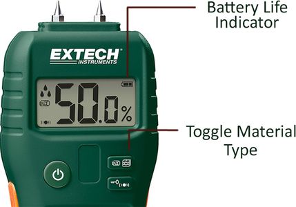 Extech MO55 Pin/Pinless Moisture Meter – Green, Dual Sensor