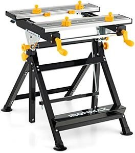 COSTWAY Établi Pliable avec Plate-Forme Inclinable 7 Hauteurs réglables, Support de Scie Garage Cadre en Alu avec 2 Poignées de Serrage et 8 Pinces Coulissantes, Tréteau Plan de Travail Portable