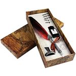 Jerbro Quill Pen, Handcrafted Quill Pen and Ink Set, Antique Dip Feather Pen Set Calligraphy Pen Set Writing Quill Ink Dip Pen with Ink Pen Holder Gift Set (Red)