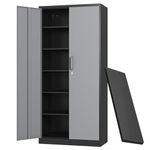 NODHM Metal Storage Cabinet with Lockable Door and 5 Adjustable Shelves, 6 Tier Steel Garage Tool Cabinet for Home Office Utility Room 71" H*31" W *15.7 D (Black-Grey)