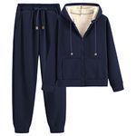 amropi Women's Hooded Tracksuit Set Warm Fleece Hoodie Jacket and Pants Winter Sweatsuit Navy, M