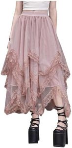 Verdusa Women's Asymmetrical Tulle Skirts Elastic High Waist Ruffle Tiered Mesh Long Skirt Dusty Pink Medium