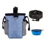 MYKOMI Pet Dog Treat Pouch Waist Bag + Dog Collapsible Bowl, Auto Closing Waterproof Oxford Adjustable Training Belt Bags with Poop Bag Dispenser for Dog Cat Running Walking Feeding (Blue)