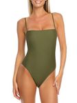 RELLECIGA Women's Army Green Bathing Suit Adjustable Thin Shoulder Straps Bandeau One Piece Size Medium