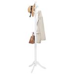 VASAGLE Coat Rack, Solid Wood Coat Stand, Free Standing Hall Coat Tree with 10 Hooks, White URCR03WT