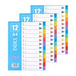 Provone 36 Pcs Binder Dividers Multicolor Index Dividers A4 Plastic Binder Tab Dividers for 3 Ring Binders Index Dividers File Dividers Notebook Dividers for School Office Home Learning