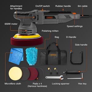 VonHaus Dual Action Car Polisher Kit – 650W, 6 Speeds, 4 Pads, Case