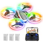 Mini Drone with 720P HD Camera for Kids and Adults, RC Quadcopter with Multi-Colored LED Lights, 3 Modular Batteries, Headless Mode, 3D Flips, Kids Drone Toys Gifts for Boys and Girls