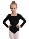 WEGETIT Long Sleeve Leotards for Girls Gymnastics Toddler Ballet Leotard Girls Dance Shirts Bodysuit (Black,8-10Years)