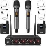 TONOR Wireless Microphone System, 4 * 5-Channel UHF Cordless Handheld Mic Set with Headset/Lavalier Lapel Mics, Bodypack Transmitter, Receiver, 60M Range for Karaoke Singing Church DJ PA Speaker