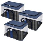 Storite 3 Pack Nylon 33 L PVC Transparent Moisture Proof Storage box for Clothes Closet Wardrobe Organizer Saree Bags for Clothes with Carry Handle - (DarkBlue, 44 x 31 x 24 cm)