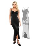 Popilush Corset Dress Built in Shapewear - Formal Dress for Women Deep V Neck Maxi Slip Bridesmaid Dresses for Wedding Black