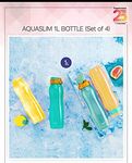 Tupperware Aquaslim 1 Plastic Bottle, 1L, Set Of 4, Green, Purple, Yellow, Pink, 1 Liter