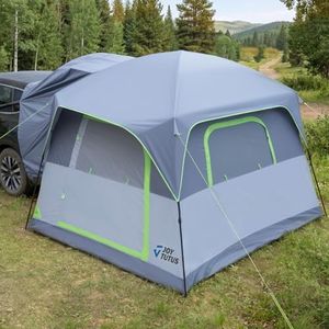 JOYTUTUS Dual-Use SUV Tent, SUV Tents for Camping with Rainfly, Strong Four Steel Frame Poles, 4-9 Person Car Tent with Ventilated Double Door Design, Movie Screen, Fit for SUV CUV Van