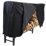 Sunnydaze Outdoor Firewood Log Rack and Cover Combo Set - Black Powder-Coated Steel and PVC - Black Fabric - 8-Foot