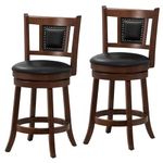 TANGZON Bar Stools Set of 2, PVC Leather Upholstered Swivel Bar Chairs with Padded Backrest & Footrest, 65/74cm Seat Height Rubber Wood Counter Breakfast Chairs Seat for Home Kitchen Pub Bistro (65cm)