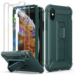 ORETECH Designed for iPhone XS Max Case, and [2 x Tempered Glass Screen Protectors] [Heavy Duty Protection] [Kickstand & Phone Holder] Full Body Shockproof Protective Cover for iPhone Xs Max - Green