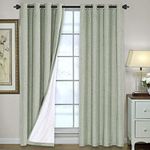 H.VERSAILTEX Bedroom Curtains Blackout, Sage Green Linen Blackout Curtains 84 Inches Long, 100% Blackout Thermal Textured Linen Look Curtain Draperies Grommet with White Liner, 2 Panels