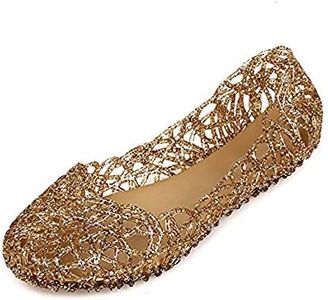 Domucos Womens Sandals Flat Jelly Shoes Slip On Hollow Out Loafers…, Gold, 11