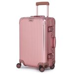 Verage Secure Jet Full Aluminium Body (42 Liters) Cabin Size Luggage with Zipperless Frame Closure & Dual TSA Approved Clasp Locks Spinner Suitcase Trolley Bag for Travel (Rose Gold 20”/56 Cms)