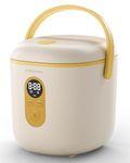 POKAPOKA Mini Rice Cooker 2 Cup Uncooked, Small Travel Rice Cooker with Portable Handle, 24-H Timer Delay, LED Display, 1.2L Non-stick Inner Pot, Wheat