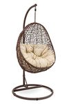 DEVOKO Outdoor Indoor Balcony, Garden, Porch, Back Yard, Living Room, Bed Room, Terrace, Jhula Patio Rattan and Wicker Single Seater Swing for Adult and Child (Brown & Cream)