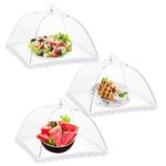 Onarway 3 Pack Food Covers 12 Inch Pop-Up Encrypted Mesh Plate Serving Tents, Fine Net Screen Umbrella for Outdoors, Parties, Picnics, BBQs, Reusable and Collapsible