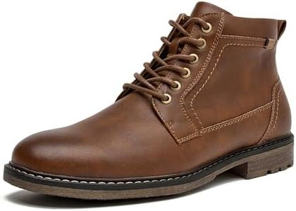 CLOWSE Men's Casual Dress Boots Motorcycle Combat Boots Zipper Fashion Leather Boots Lace Up Ankle Boots,Brown,8