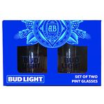 Anheuser Busch Bud Light Pint Glasses, Beer Glass Set for Beverages, Soda, Water, Holds 16 Ounces, 2 Pack