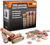 Coin Wrappers 256 PCS Assorted Preformed Coin Rolls Wrappers for Quarters, Pennies, Nickels & Dimes, Convenient Storage Paper Coin Tubes, Coin Wrappers for All Coins for Bank & Office