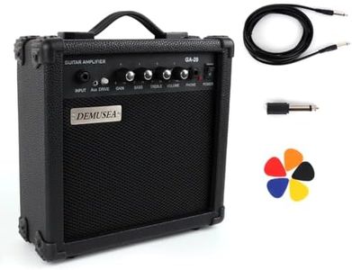 Demusea 20W Pro Electric Guitar Black Amplifier Amp Practice Small Portable Travel Mini with Headphone Jack Aux Distortion Gain Treble Bass Volume Jack With 3 Meters Cable Audio Adapter Guitar Picks