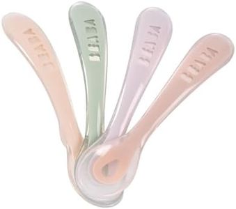 BEABA Soft Silicone Baby Spoons Set of 4 - Stage 2 - Soft - Rounded tip - Ergonomic Handle - Multicolor