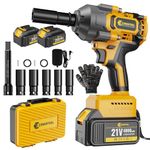 Conentool Cordless Impact Wrench, 1000N.m Brushless Impact Gun 1/2", 21V Electric Rotary with 2*4.0Ah Battery and Chargers,12PCS drill Bits,Carry Box for Your Family Car/Pickup Truck/Mower/Motorcycle