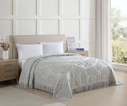 Beatrice Home Fashions King, Grey, Lotus Medallion 100% Cotton Chenille Bedspread, Soft, Cozy, Lightweight, Fringe