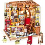 Alyasameen Book Store Dollhouse DIY Miniature Room Set-Woodcraft Construction Kit-Wooden Model Building Set-Mini Library Play Set (Sam's Study Room)