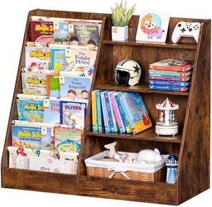 Lerliuo 4 Tier Kids Bookshelf and Storage Organizer, Five Layer Sling Children Bookcase, Baby Toddler Wooden Book Shelf, Display Cabinet for Playroom, Bedroom, Classroom, Nursery, School (Brown)