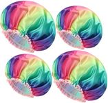 mikimini Shower Cap for Women Pack of 4（2 Pack M and 2 Pack XL）, Double Layer Waterproof, X-Large, Reusable, Washable, Soft Rainbow Fashion Shower Cap