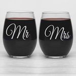 Mr and Mrs Wine Glasses, Stemless Wedding Anniversary Gift, Engagement Present for Bridal Shower