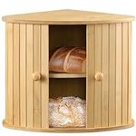 Navaris Wooden Bread Box - Countertop Kitchen Farmhouse Corner Wood Breadbox Container with Sliding Doors - 11.81" x 11.81" x 12.20" (30 x 30 x 31 cm)