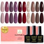 Yueshop Gel Nail Polish,10 Colors Burgundy Dark Red Champagne Gold Dark Purple Glitter Brown Winter Gel Polish,Gel Nails Soak Off UV LED Nail Art Varnish Kit For Beginner DIY Salon Home,8ml