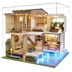 Spilay Dollhouse Miniature with Furniture,DIY Wooden Crafts Doll House Mini Handmade Kit,1:24 Scale Creative Room Idea Gift for Adult Friend Lover (Elegant and Quiet with dust Cover Music Box)