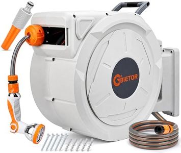 Bietor Retractable Garden Hose Reel, 1/2“ x 45m+2m Upgraded UV Resistant Heavy Duty Wall Mounted Hose Reel with 10 Patterns Nozzle, Any Length Lock, Slow Return System, 180°Swivel Bracket