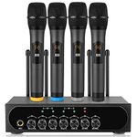 LiNKFOR 4 Channel UHF Wireless Microphone System Bluetooth 4.2 Receiver Four Handheld Wireless Microphones with Echo Volume Control for Karaoke Party Church Wedding DJ Stage