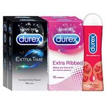 Pleasure Packs (Durex Extra Time 10s, Extra Ribbed 10s, Extra Time 10s, Extra Ribbed 10s, Strawberry 50 ml)