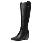 DREAM PAIRS Women's Comfortable Winter Knee High Boots Sdkb224w, Black/Pu, 9