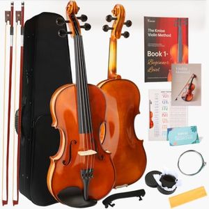 Kmise Teacher Approved 4/4 Full Size Violin Starter Kit for Adults Beginners Students, High Density Ebony Acoustic Violins, Fiddle Bundle with Case, Bow, Rosin, Strings, Shoulder Rest & Guide